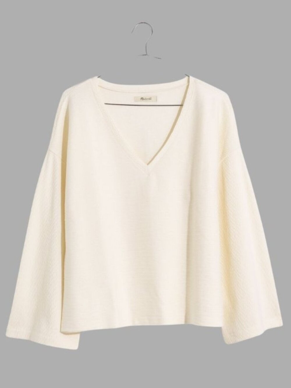 Madewell Ottoman Jacquard V-Neck Long-Sleeve Top Bright Ivory Size Medium - Picture 5 of 9